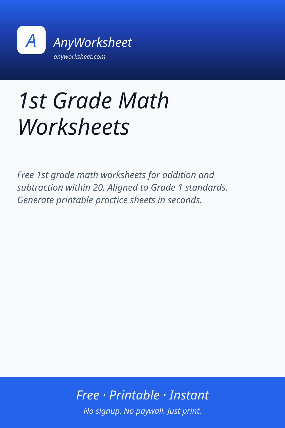 1st Grade Math Worksheets | Free Printable Addition & Subtraction