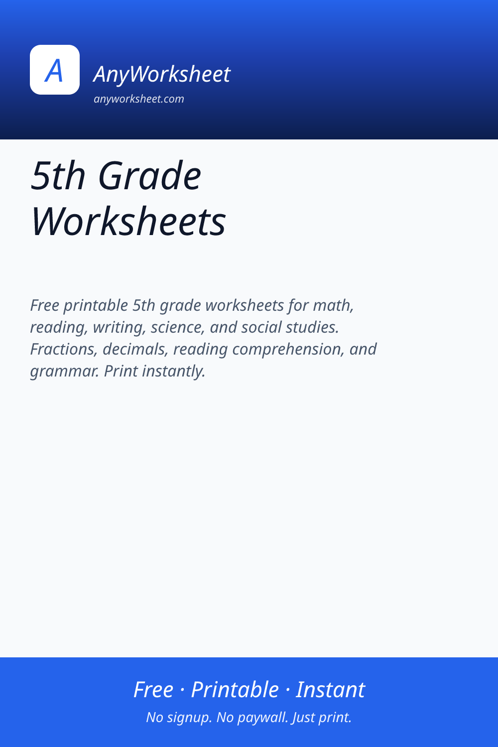 5th Grade Worksheets | Free Printable Practice for Every Subject