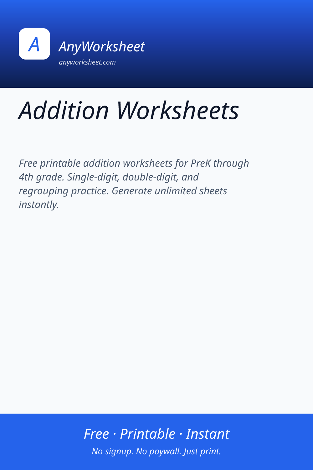 Addition Worksheets | Free Printable Addition Practice