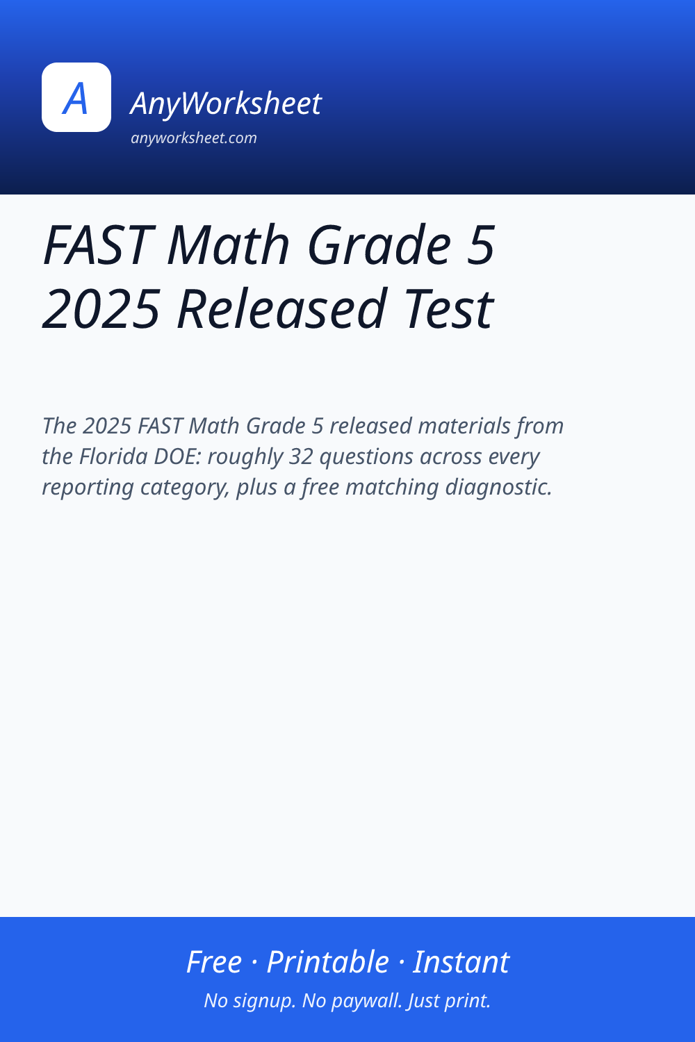 Fast Bridge Math Tests FAST Math Grade 5 2025 Released Test | Practice & Answer Key
