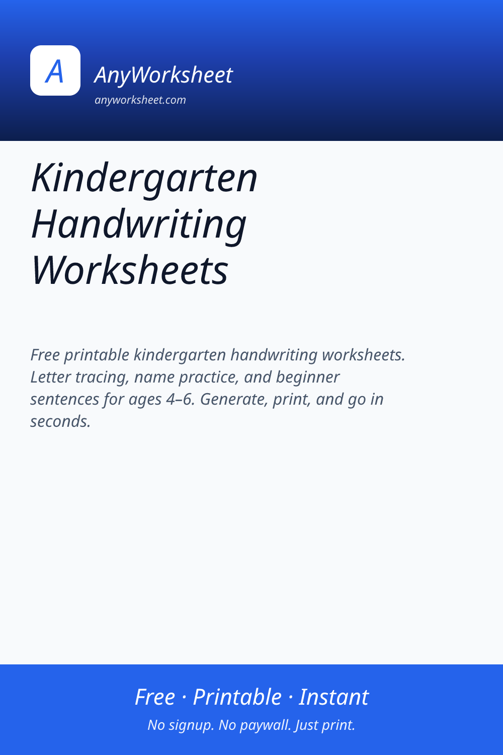 Kindergarten Handwriting Worksheets | Free & Printable