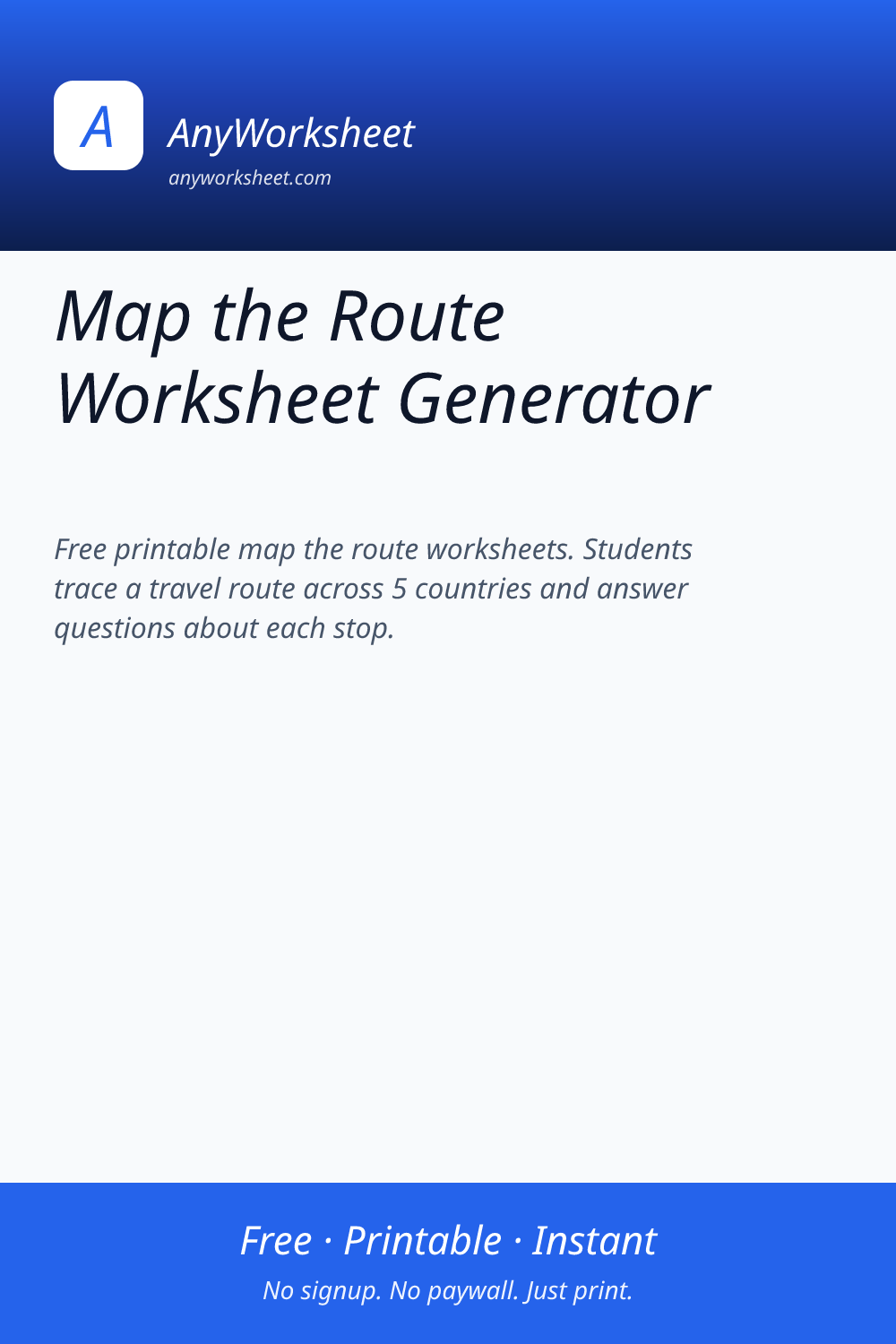 Map the Route Worksheet Generator | Geography Travel Activity