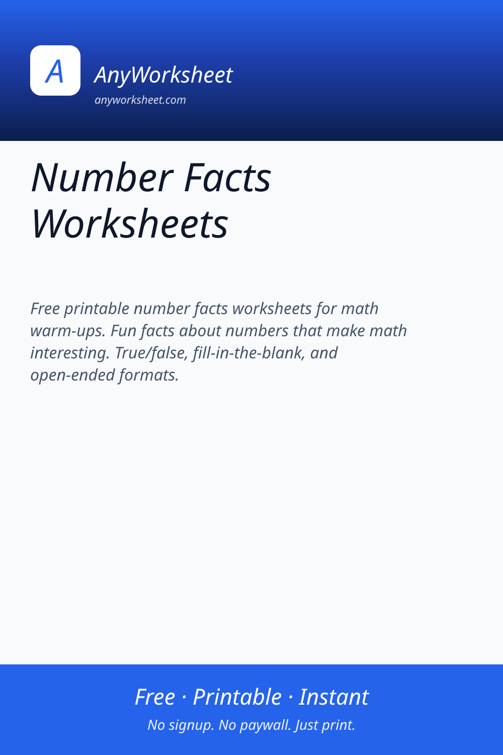 Number Fact Generator Number Facts Worksheets | Fun Math Warm-Up Activities