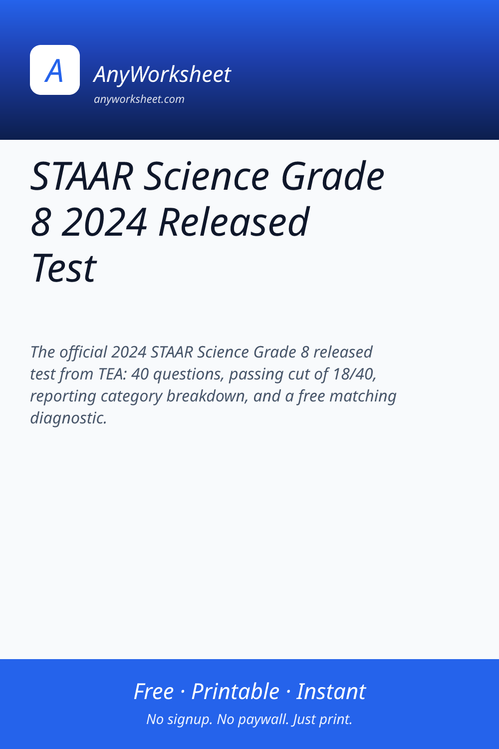 STAAR Science Grade 8 2024 Released Test | Practice &amp; Answer Key